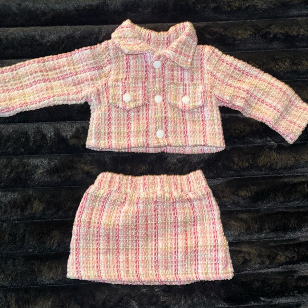 Kids Plaid Jacket and Skirt Set - Pink